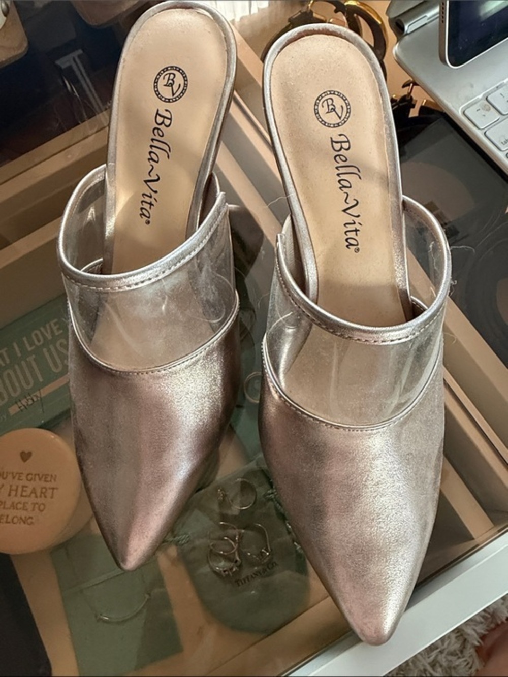 Bella Vita Silver Pointed Mule Heels - 7.5 Wide